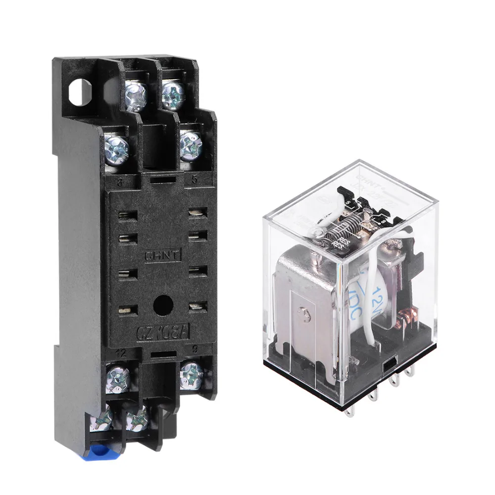 

Uxcell DC 12V Coil Green Indicator Light 2 Pin 8 Terminal 2NO-2NC Electromagnetic General Purpose Power Relay + Socket Base 1PCS