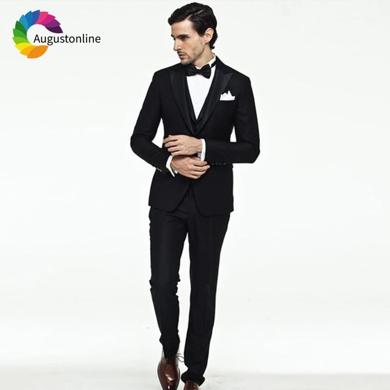 

2019 Slim Fit Black Men Suits For Wedding Bridegroom Groom Costume Evening Party Prom Formal Tuxedo Best Man Blazer Traje Hombre