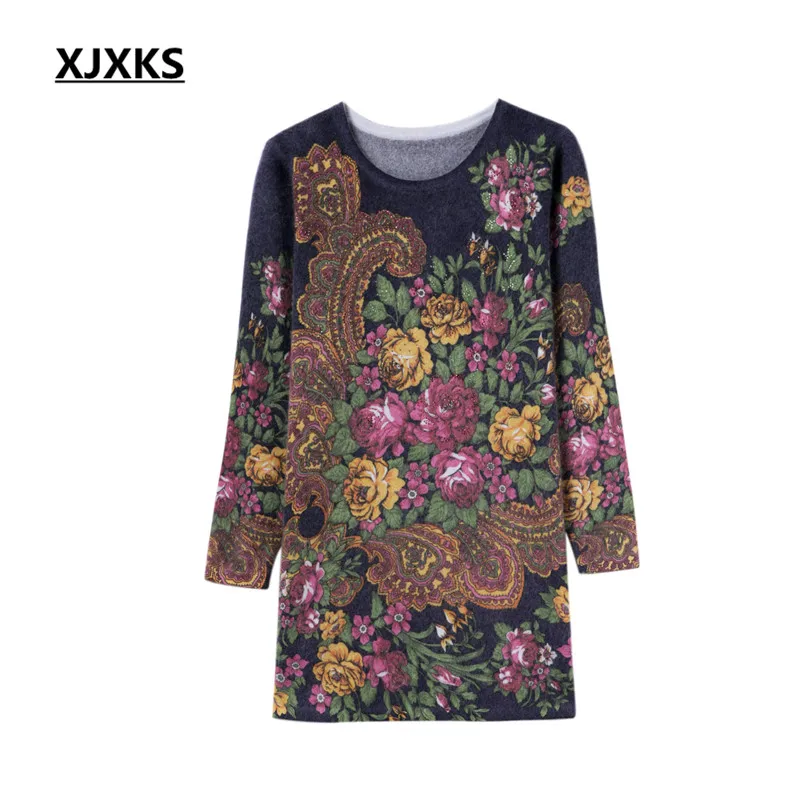 Impression Cachemire Femmes Grande Long Robe Diamant Hiver Rose Xjxks Taille En Lâche 2018 Mode Automne marine Pull Nouvelle Bleu À RE4p8qX
