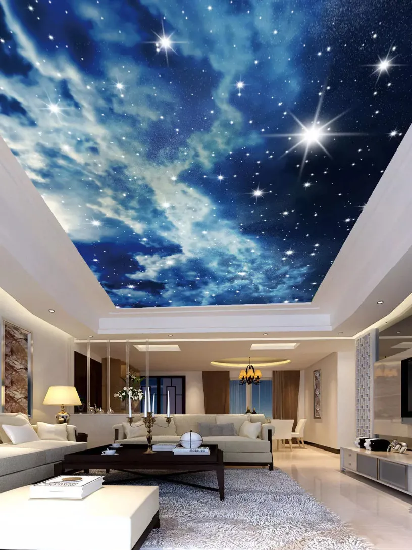 

Custom 3D Ceiling Mural Wallpaper European Style blue sky star curtains for Living Room Bedroom