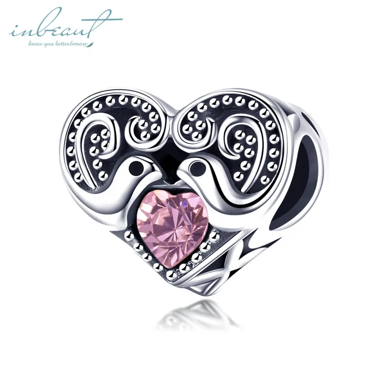 925 Silver fit Pandora Bracelet Pink Zircon Goat Deer Penguin Green Clover Tree Box Beads White&Blue CZ Heart Shell Anchor Charm - Цвет: FSCC1013