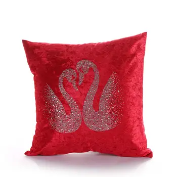 

PANFELOU 45*45cm environmental rosered Double swan paddle zircon combination Cushion Cover for sofa livingroom bedroom