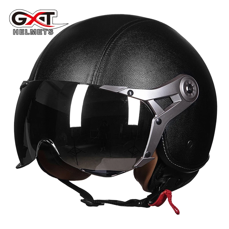 

BRAND GXT PU Leather Men's women's Capacete Motorcycle RETRO Helmet Vintage Casco Motorbike Riding Half Helmets