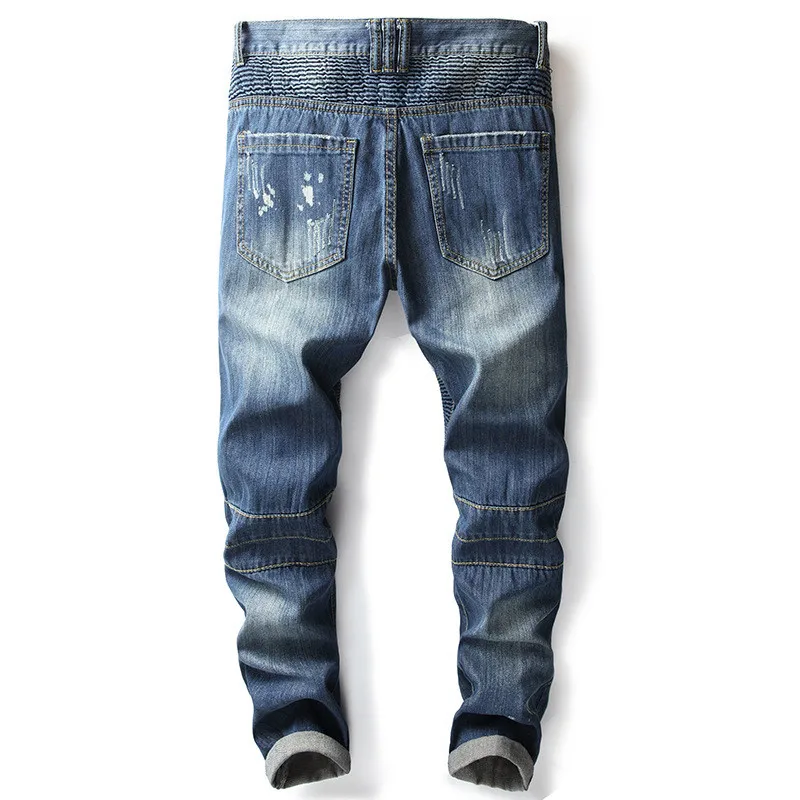 Новая мода для мужчин's джинсы тонкие прямые отверстие локомотив молния Мужчин's джинсовые брюки более размеры 28-36 38 40 42