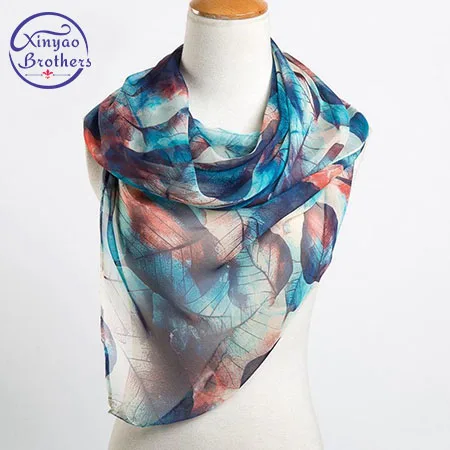 

2018 New Women Chiffon Silk Scarfs Fashion Spring Square polyester Scarves Print leaves Shawl Summer Shawls And Hijabs