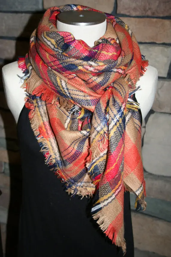 Plaid Tartan Blanket Scarf Fall Orange Plaid Scarf Christmas Gift Scarves Za Style Plaid 2014 Bloggers Favorite