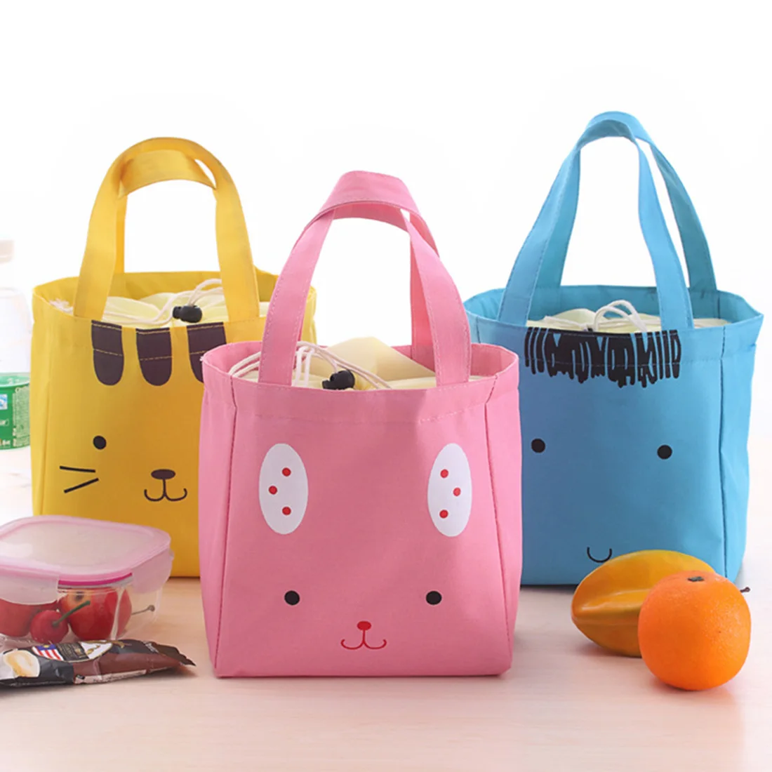Cute thermal bags lovely animal cartoon strawing canvas lunch bag new ...