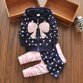 

heat! 2016 new spring autumn suits baby girls dress suits cotton children's clothes bow jacket + pants 2pcs/sets Free shipping