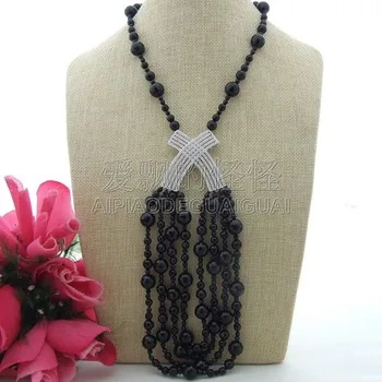

N013043 18" Round Onyx CZ Pendant Necklace