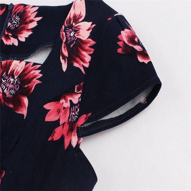 Kostlish Brand 2017 New Summer Dress Women Short Sleeve Slim 50s 60s Vintage Dress Elegant Print Swing Rockabilly Party Dresses (13)