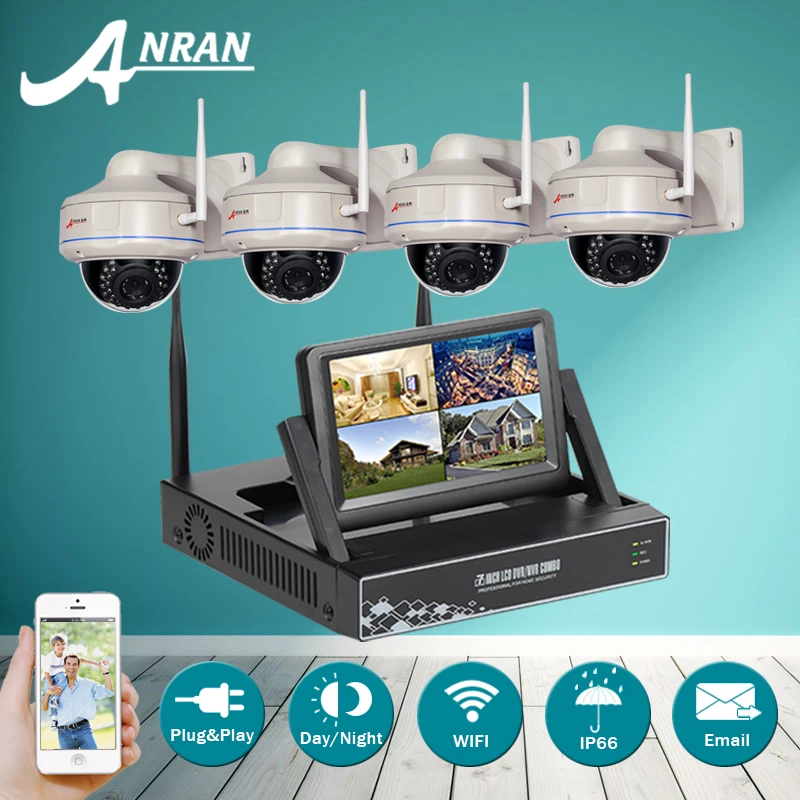 2016New! 7'LCD Screen 4CH Wireless NVR Video Surveillance CCTV Kit&720P