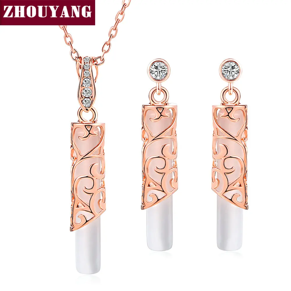 

Exquisite Hollowed-Out Pattern RoseGold Color Pendant Necklace Fashion Jewelry Made with Austria Crystal ZYS377 ZYS378
