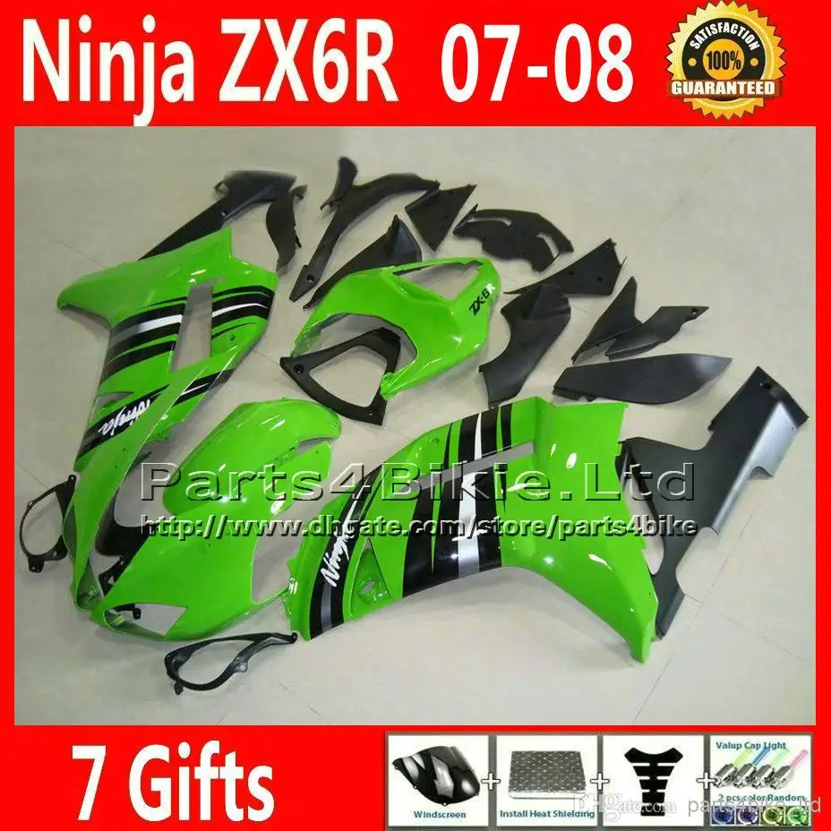 7 Gifts motorcycle fairings for Kawasaki ZX6R 636 ZX 6R green black ABS