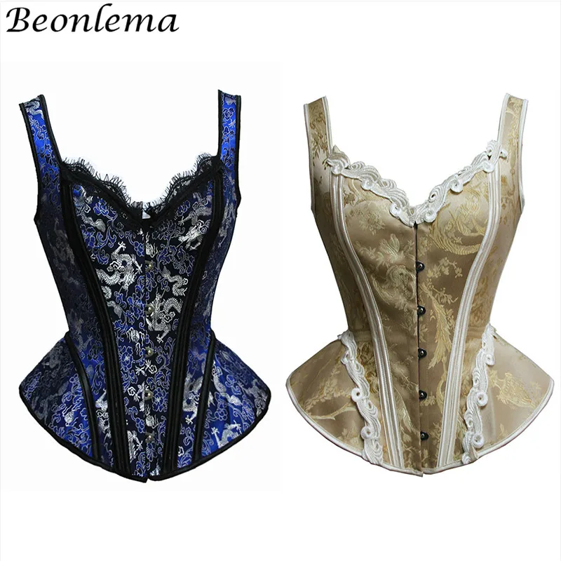 

Beonlema Women Bustiers Top Sexy Corset For Punk Goth Party Overbust Lace Lingerie Steampunk Blue Waist Corset Retro Clubwear