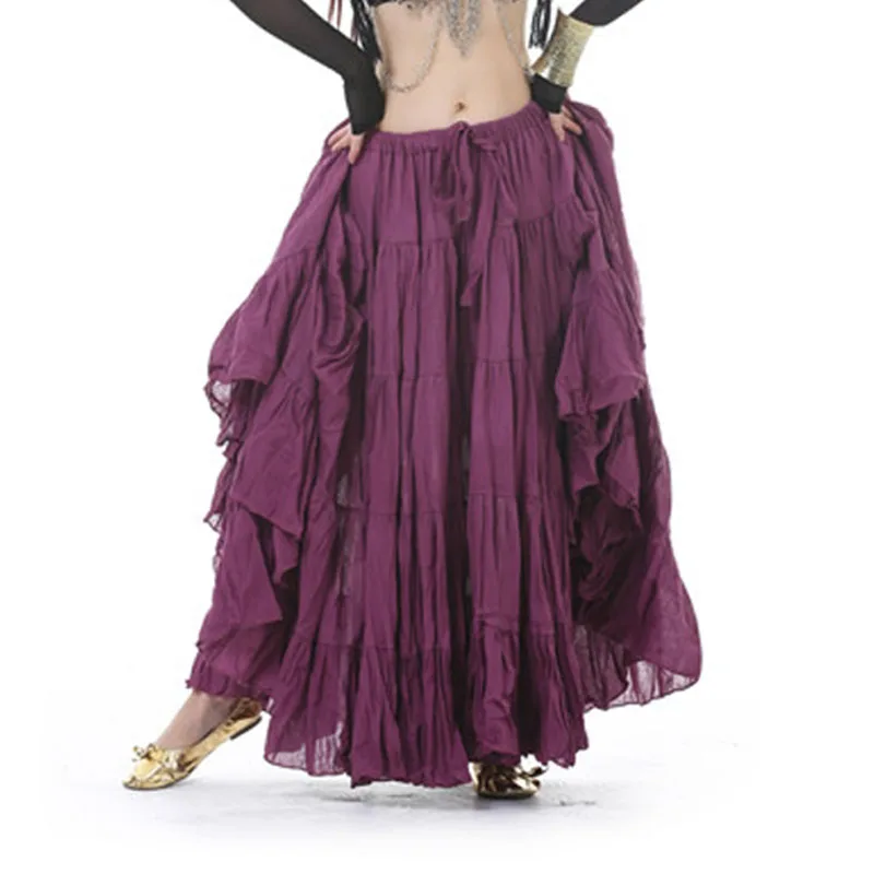 

2019 Spring Summer Casual Gypsy Bohemia BOHO Red Black Cotton and Linen Dance Spain Female Pleated Maxi Skirts for Womens