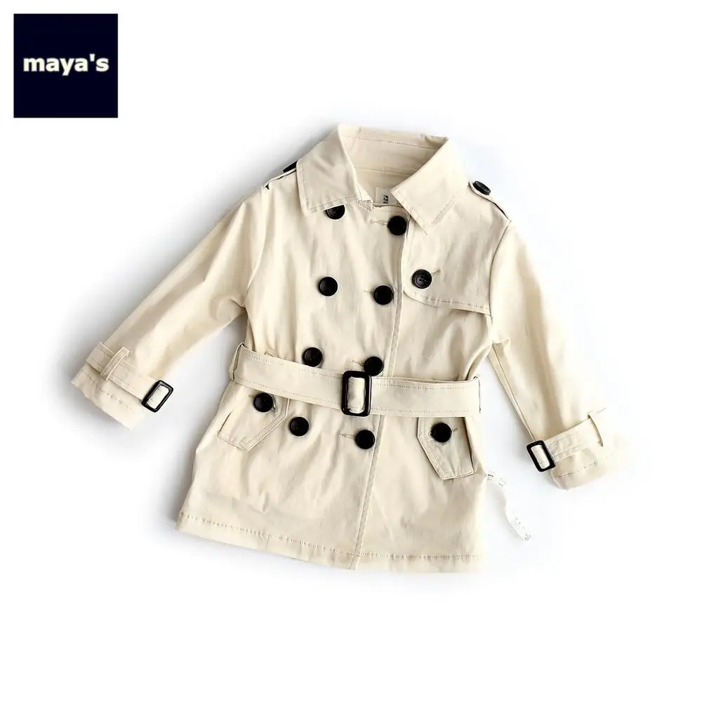 Mayas/хлопковый детский Тренч с длинными рукавами и принтом волка повседневная детская куртка бежевого цвета длинное пальто-Пыльник для малышей, уличная одежда 82034 - Цвет: Beige