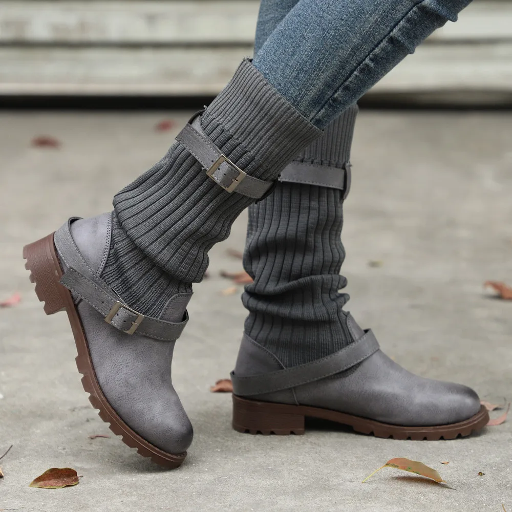 Xiniu/Новинка; женская теплая обувь; кожаные ботинки; Ботинки martin с пряжкой и ремешком; обувь с круглым носком