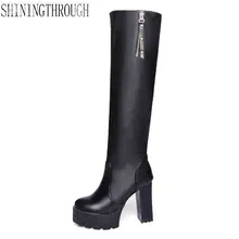 Г. Сапоги до колена Botas Mujer, новые женские сапоги пикантные весенне-осенние сапоги на платформе и высоком каблуке женские большие размеры 34-43