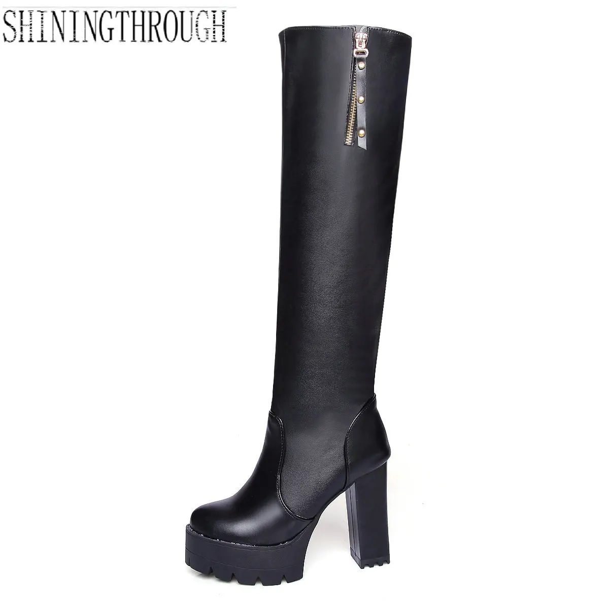 

2018 knee high Boots Botas Mujer New Women Boots sexy High-heeled Platform Spring Autumn boot woman large size 34-43