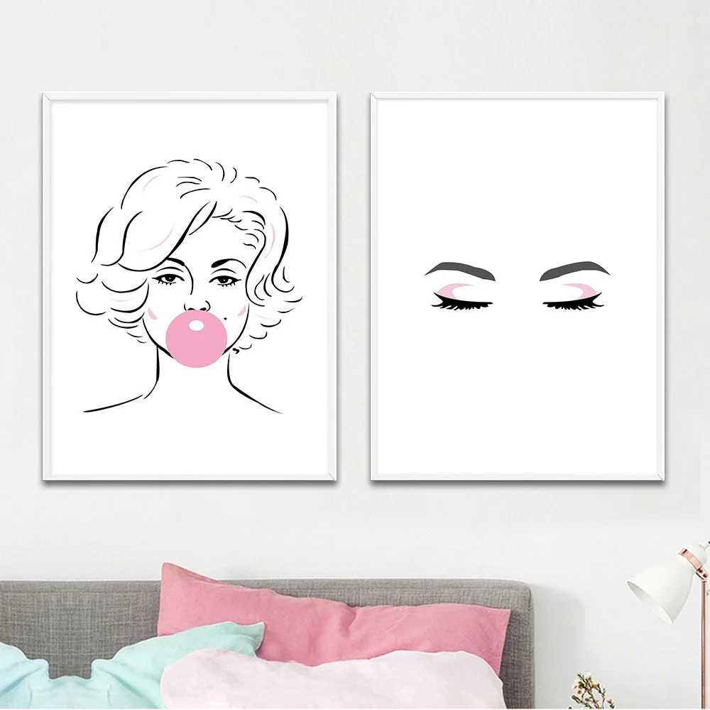 Marilyn Monroe помада ресницы модное искусство холст живопись розовая красота принты