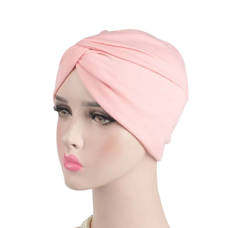 Мусульманская Мода женские хиджабы эластичная ткань хлопок Индия кепка крест шарф Внутренняя Хиджаб шапка головная повязка тюрбан головной платок головной убор - Цвет: Розовый