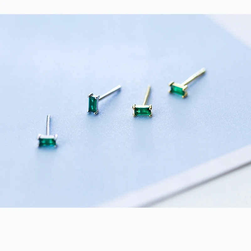 INZATT Minimalist Stud Earrings For Women party Geometric Square Green Zircon Gold Color 925 Sterling Silver Fine Jewelry