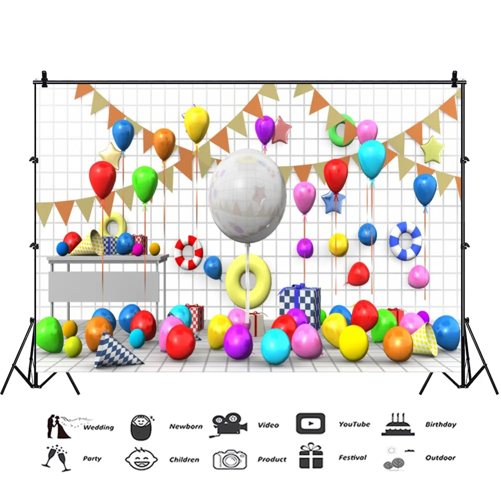 Baby Cartoon Birthday Party Balloons Colorful Flag Celebration Child Portrait Photography Backdrop Photo Background Photo Studio Baby Cartoon Birthday Party Balloons Colorful Flag Celebration Child Portrait Photography Backdrop Photo Background Photo Studio