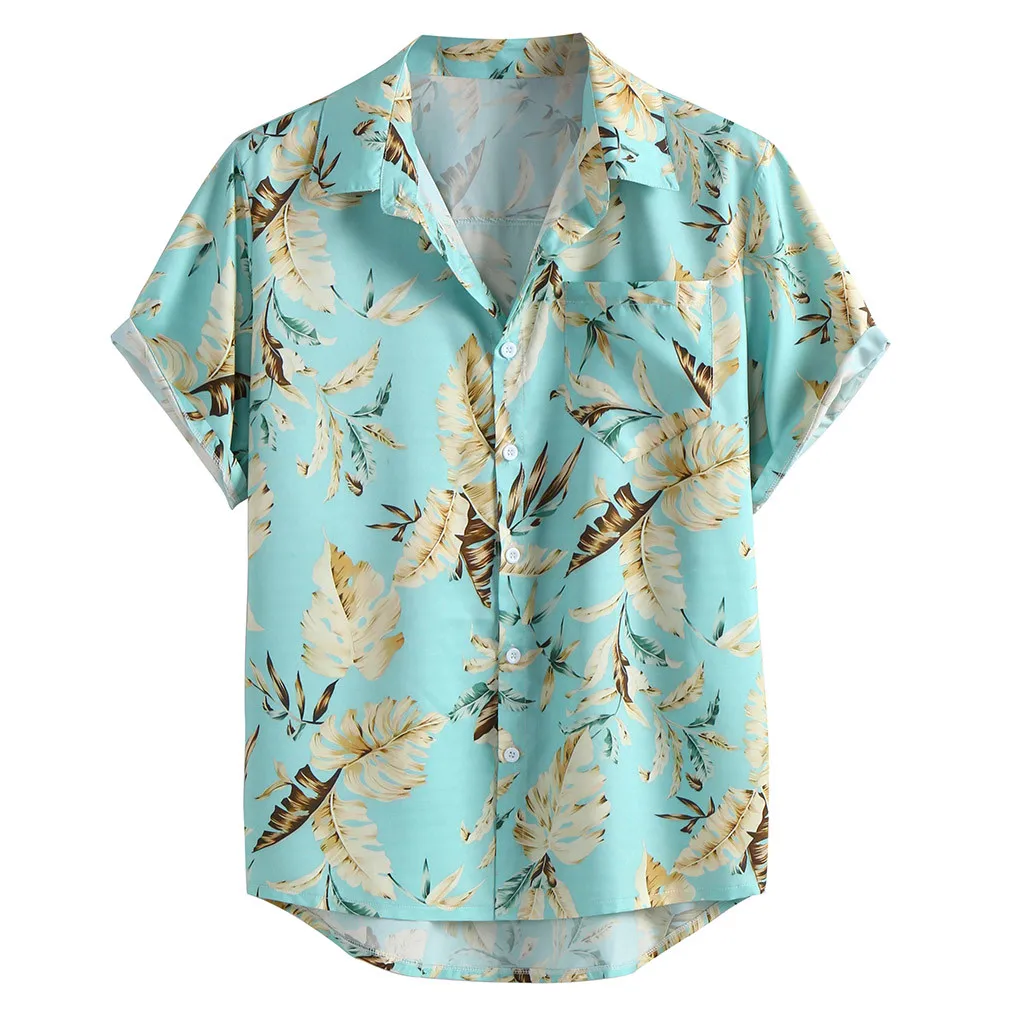 Мужская летняя модная повседневная крутая пляжная полосатая рубашка с коротким рукавом и стоячим воротником гавайская рубашка Топ мужские рубашки 50 - Цвет: A
