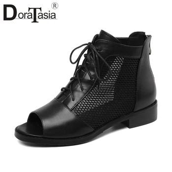 

DORATASIA Brand New Big Szie 34-41 Ladies Genuine Leather Peep Toe Hollow Zip Shoes Woman Casual Office Summer Sandals 2019