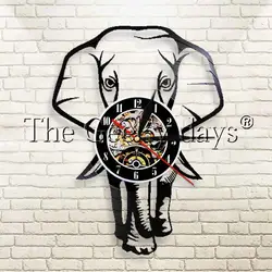 1 шт. голова слона животные Виниловая пластинка настенные часы африканские млекопитающие дикая природа домашний декор настенные часы