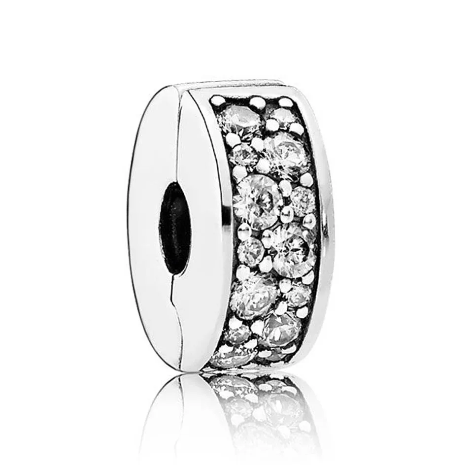 

Shining Elegance Clips Stoppers fit Pandora Bracelet Bangle Clear CZ Bead Charm Girl Gift S925 Silver DIY Jewelry
