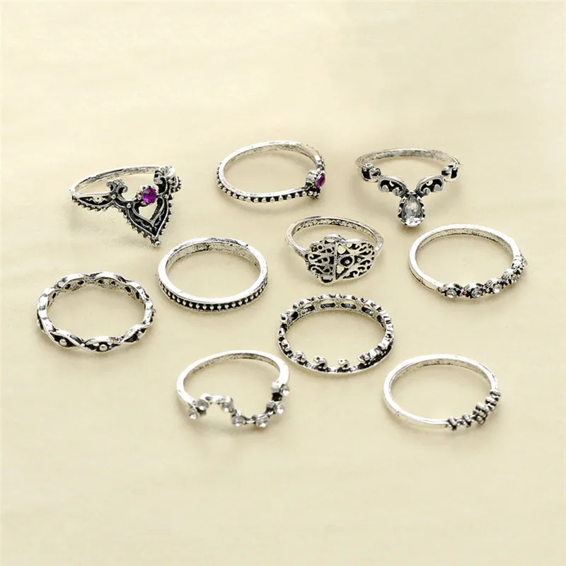 H: HYDE 10 шт./набор, очаровательное серебряное кольцо на фаланги, бохо вечерние кольца, ювелирные изделия, подарок для девочки для женщин, винтажный панк