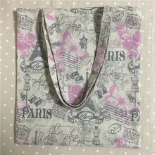 YILE хлопковая льняная Экологичная для шоппинга с ручкой сумка на плечо с принтом фиолетового розового цветка бабочки черная Эйфелева башня L503