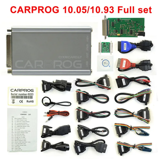 Онлайн Carprog V8.21 полный адаптер автомобиля Prog V10.93/V10.05+ Keygen для подушки безопасности/радио/тире/IMMO/ECU программист инструмент для ремонта авто - Цвет: 10.93 full set