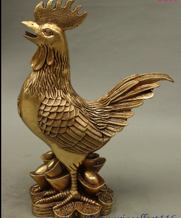 

zhaorui88K605<<<10"FengShui Chinese Brass Animals Wealth Year Zodiac YuanBao Rooster Cock Statue