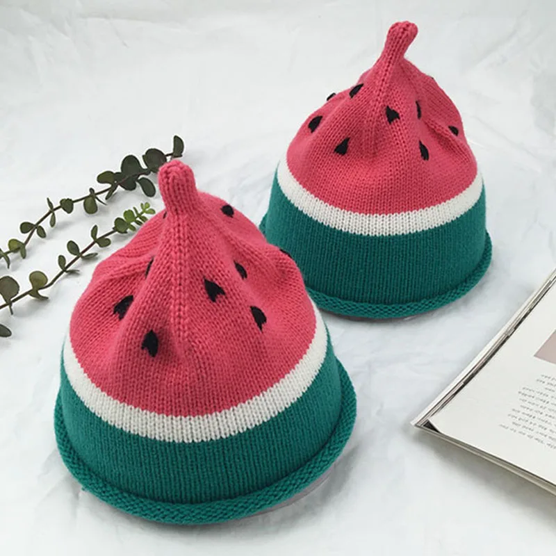 New Cute Children Watermelon Hat Autumn Winter Handmade Knit Hats For