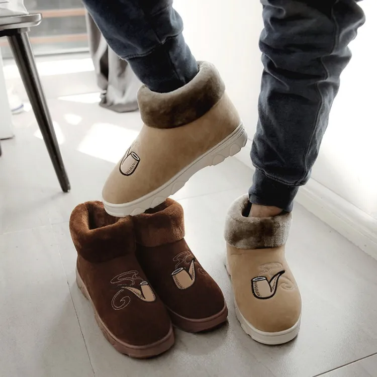 

PXELENA Winter Warm Home Slippers Men with Thick Fur Flat Antiskid Cotton Padded Plush Slippers Male Shoes Footwear Plus Size 45
