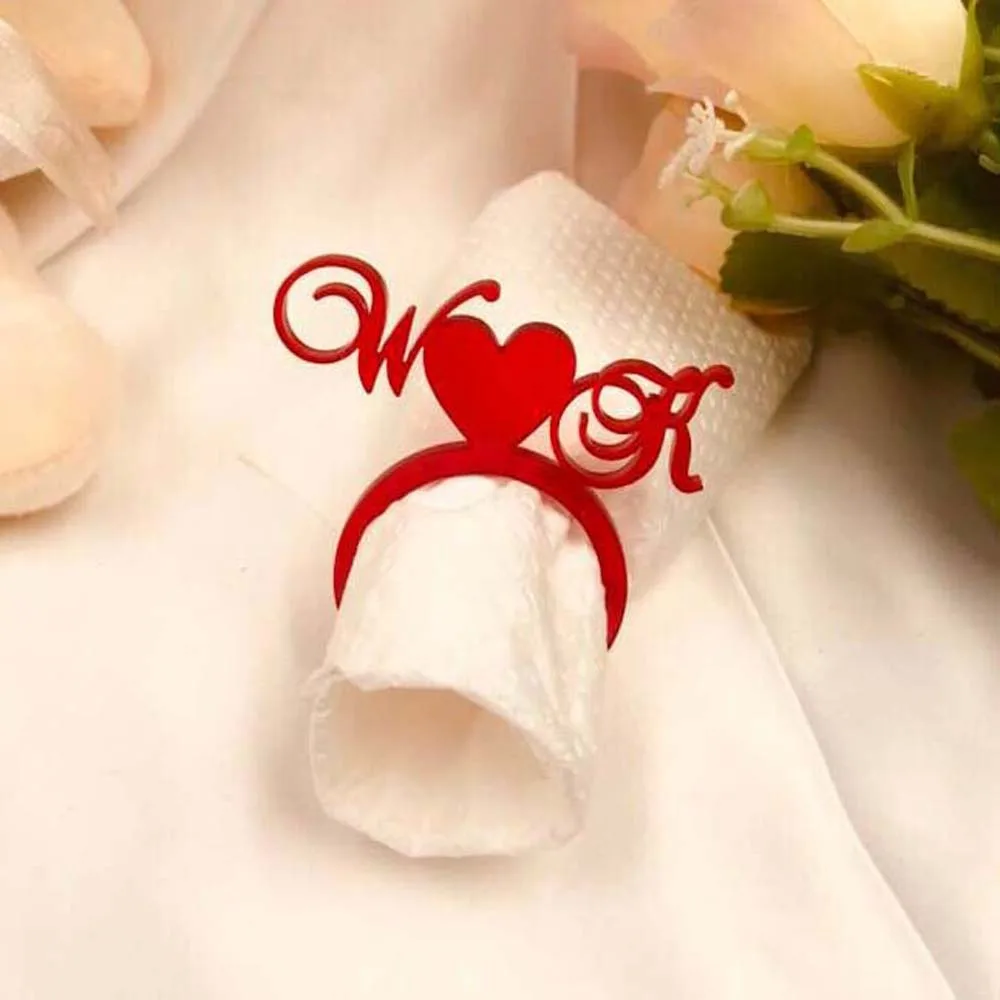 Personalized Groom & Bride table decors Custom Wedding napkin rings Acrylic Cut Napkin Ring with Heart Initials Wedding Party 2