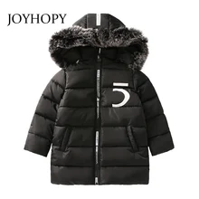Зимняя Детская куртка и пальто для мальчиков с капюшоном с искусственным мехом-подростков детская верхняя одежда с хлопковой подкладкой длинное пальто Одежда для мальчиков