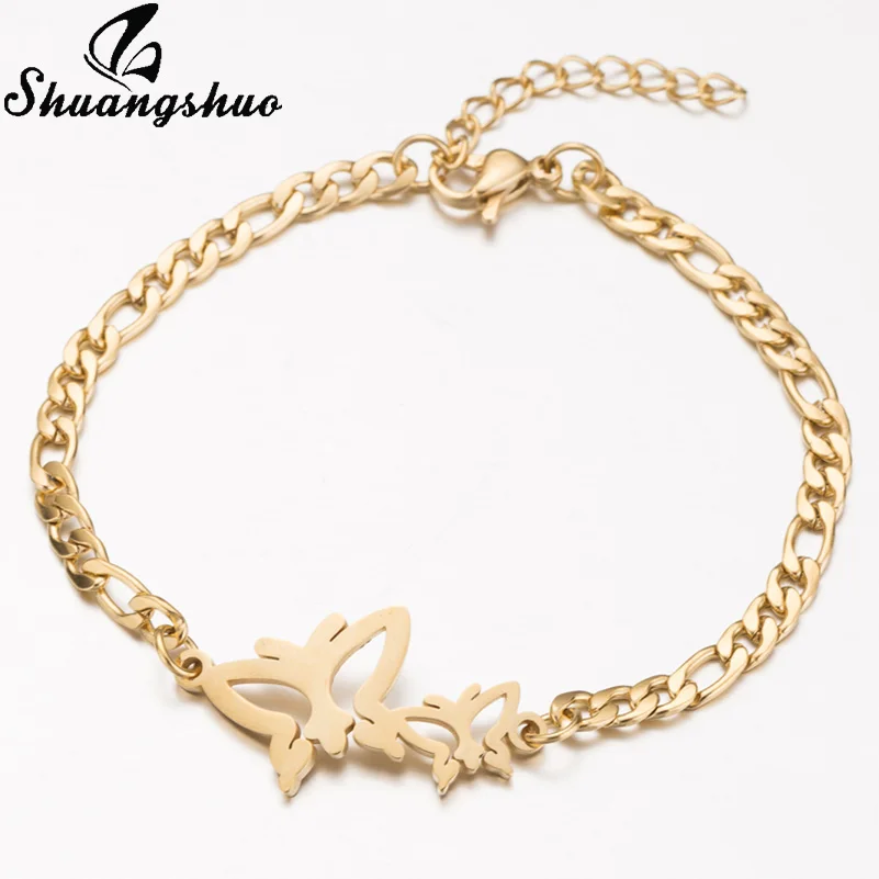 Shuangshuo серебряные ожерелья для женщин бабочка кулон цепочки и ожерелья колье модные свадебные Ювелирное Украшение, длинная цепочка ожерелье femme - Окраска металла: Gold