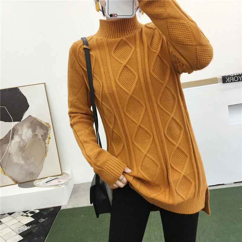 

2019 Hot Sweater Women Chinese Style Knitted O-neck Side Cut Pullovers Stretchable Winter Clothes Women