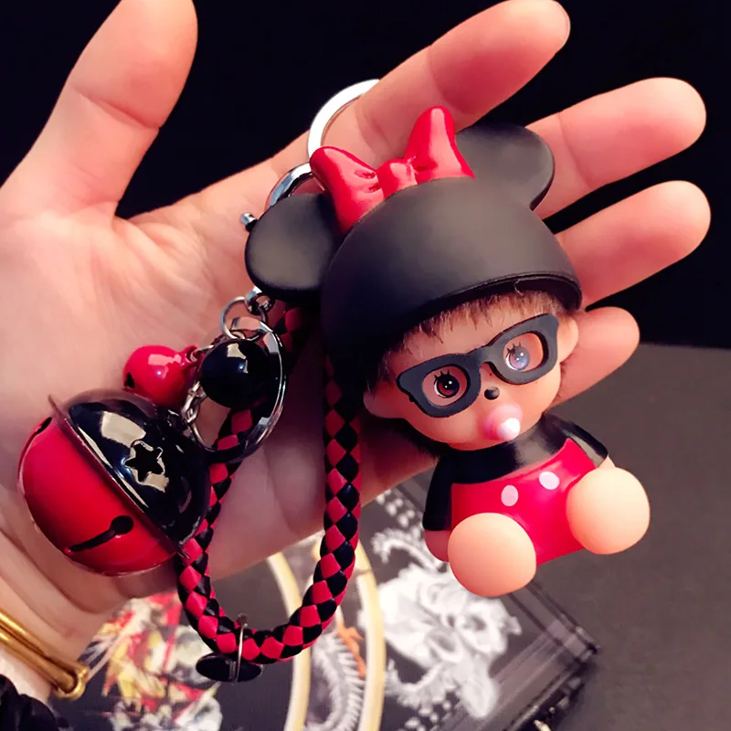 2017 Monchichi Keychain For Cars Fashion Jewelry Women Bag Rings Key Crystal Rhinestone Charm Pendant Key