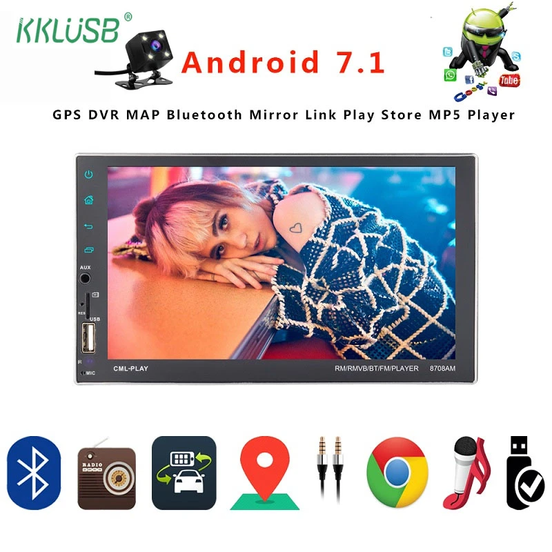 

2 Din Central Multimedia 7'' Car Radio GPS Map DVR Android Mirror Link Bluetooth FM Rearview Camera MP5 Video Player Automotivo