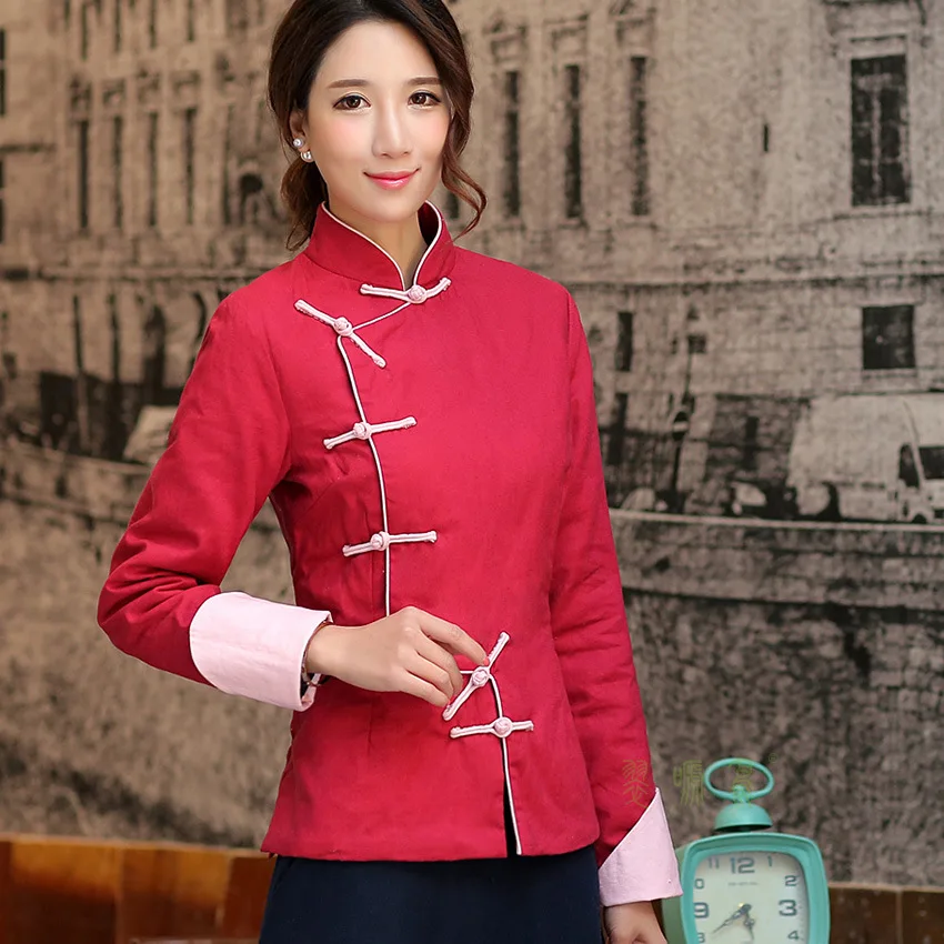 

Casual Women Long Sleeve Cotton Jacket 2019 New Female Mandarin Collar Tang Clothing Chinese Style Solid Handmade Button Coat