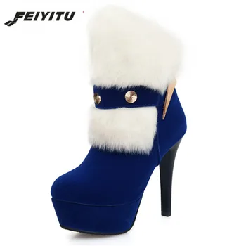 

feiyitu Spring autumn wedding party shoes women shoes high thin heels boots fashion platform ankle boots big size 34-43