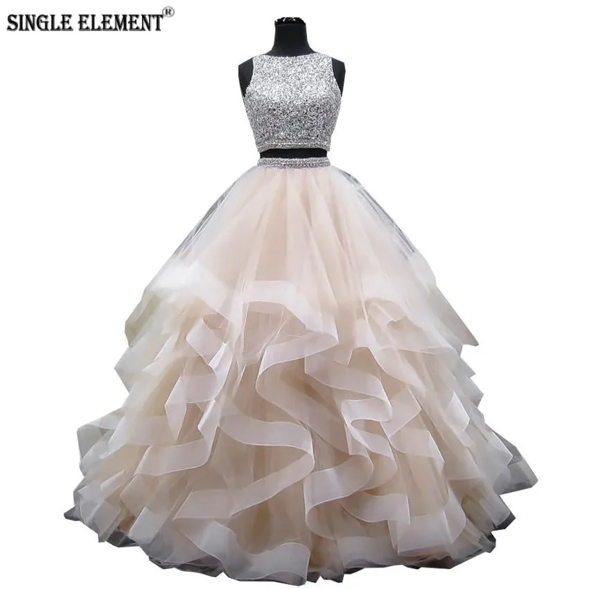 

SINGLE ELEMENT Two Piece Prom Dress Bead Bodice Vestidos de fiesta largos Ball Gown Formal Evening Dress