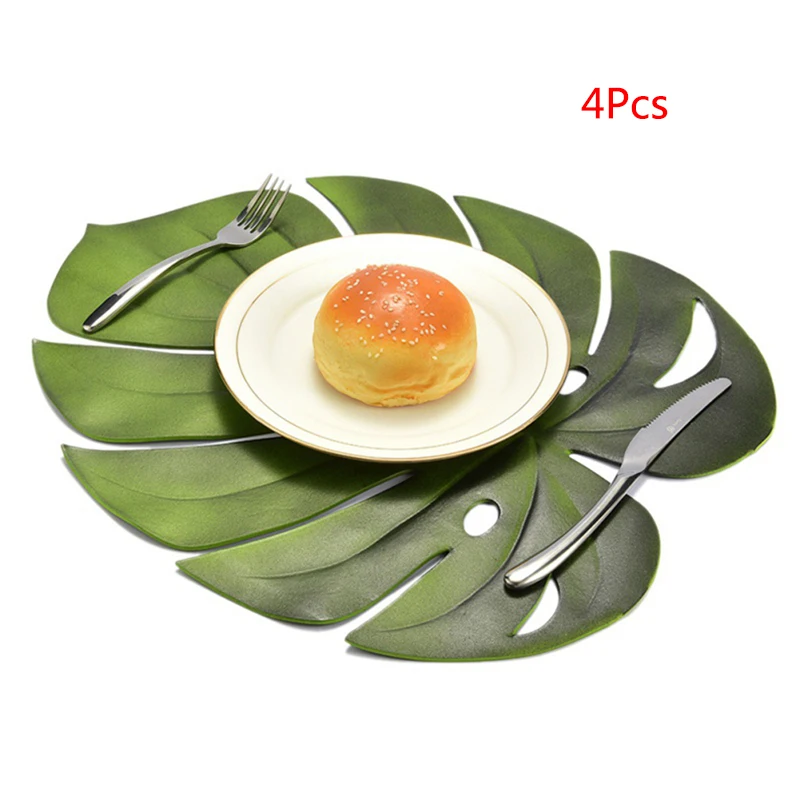

4pcs Kitchen Dining Table Placemat Simulation Plant Palm Leaf PVC Table Mat Decorative Table Pad Coasters Home Decor