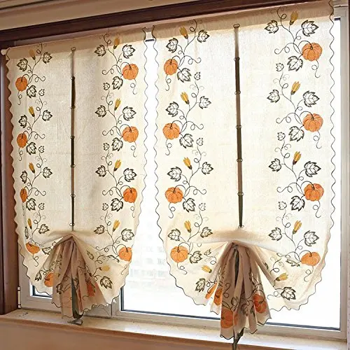 Pumpkin Embroidery Kitchen Curtains 100% Cotton Linen For Living Room Set Adjustable Balloon Window Curtain Bedroom | Дом и сад