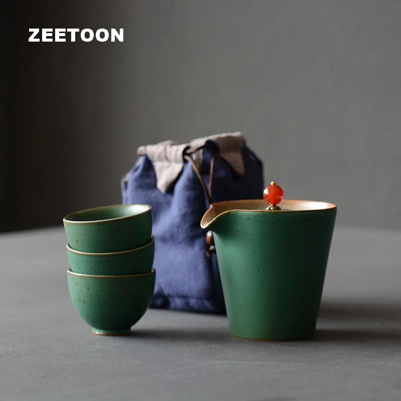 Zen Japanese Portable Travel Quick Cup Ceramic Coarse Pottery Kung Fu Tea Set 3 Teacup 1 Teapot with Bag Creative Home Decor New Zen Japanese Portable Travel Quick Cup Ceramic Coarse Pottery Kung Fu Tea Set 3 Teacup 1 Teapot with Bag Creative Home Decor New
