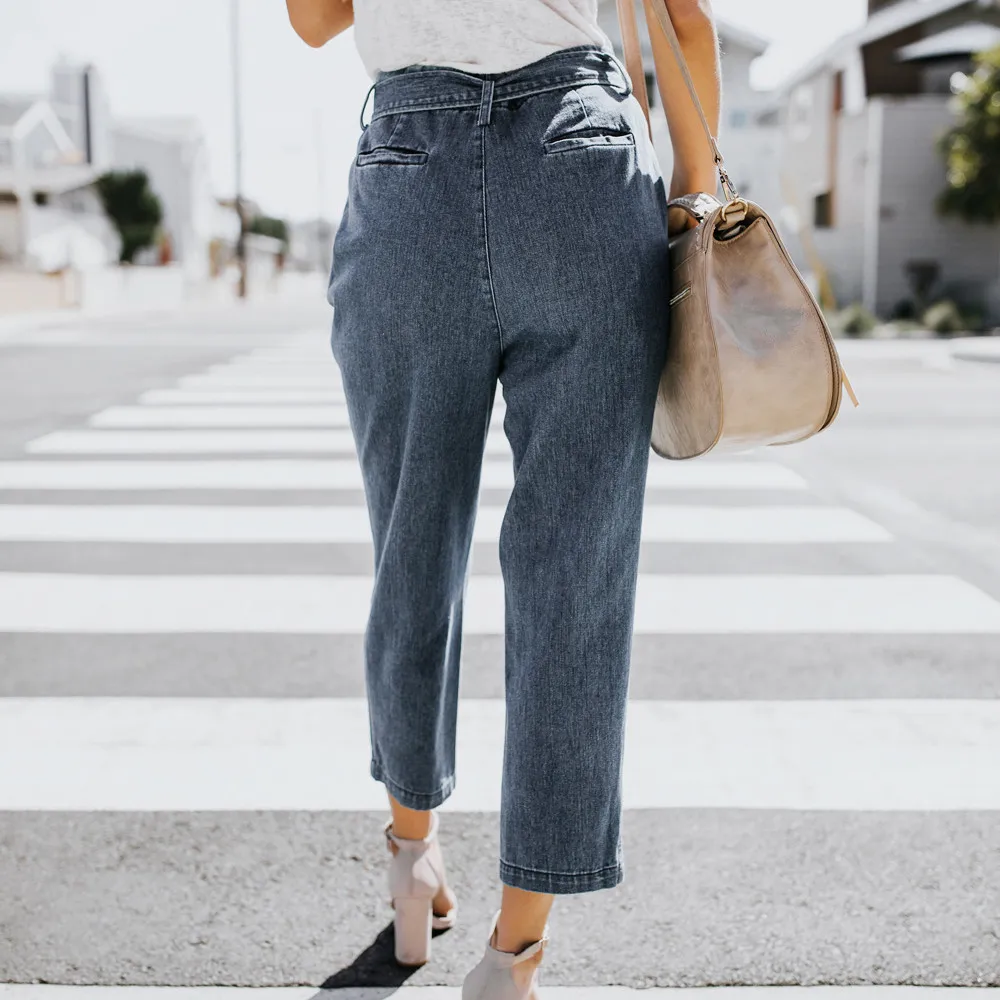 Большие размеры джинсы женские летние 2019 Уличная Повседневная Свободная высокая талия широкие бандажные джинсы стрейч брюки джинсы